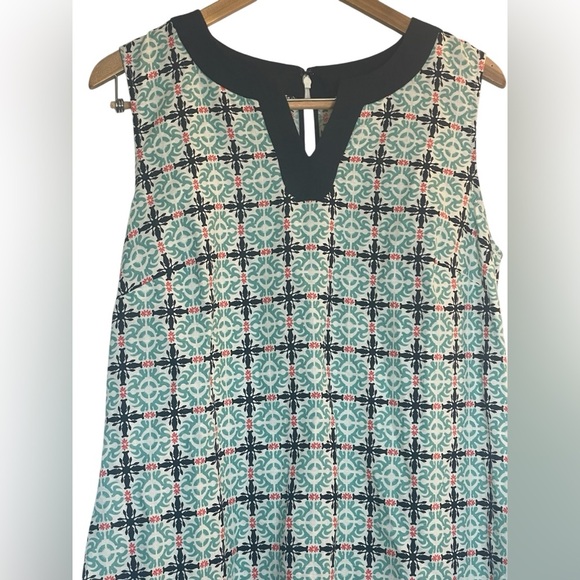 Talbots Aqua Blue White Print Linen Blend Sheath Dress Pockets Size 12 Coastal - Picture 2 of 9